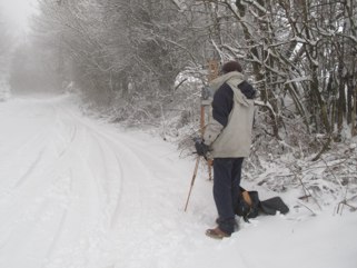 Roy Connelly painting the snow.