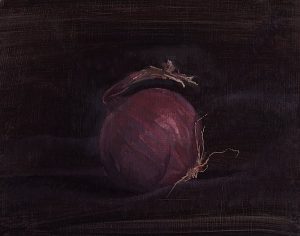 Red Onion still life, oil painting