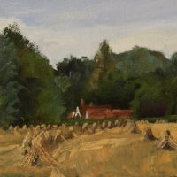 Stooks at Polstead. Oil on board. 6x10in, 15x25cm. £495